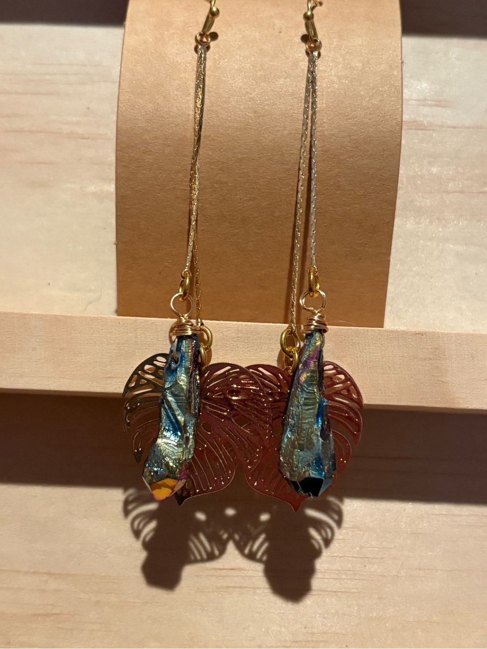 Handmade Iridescent Blue and Gold Drop Earrings